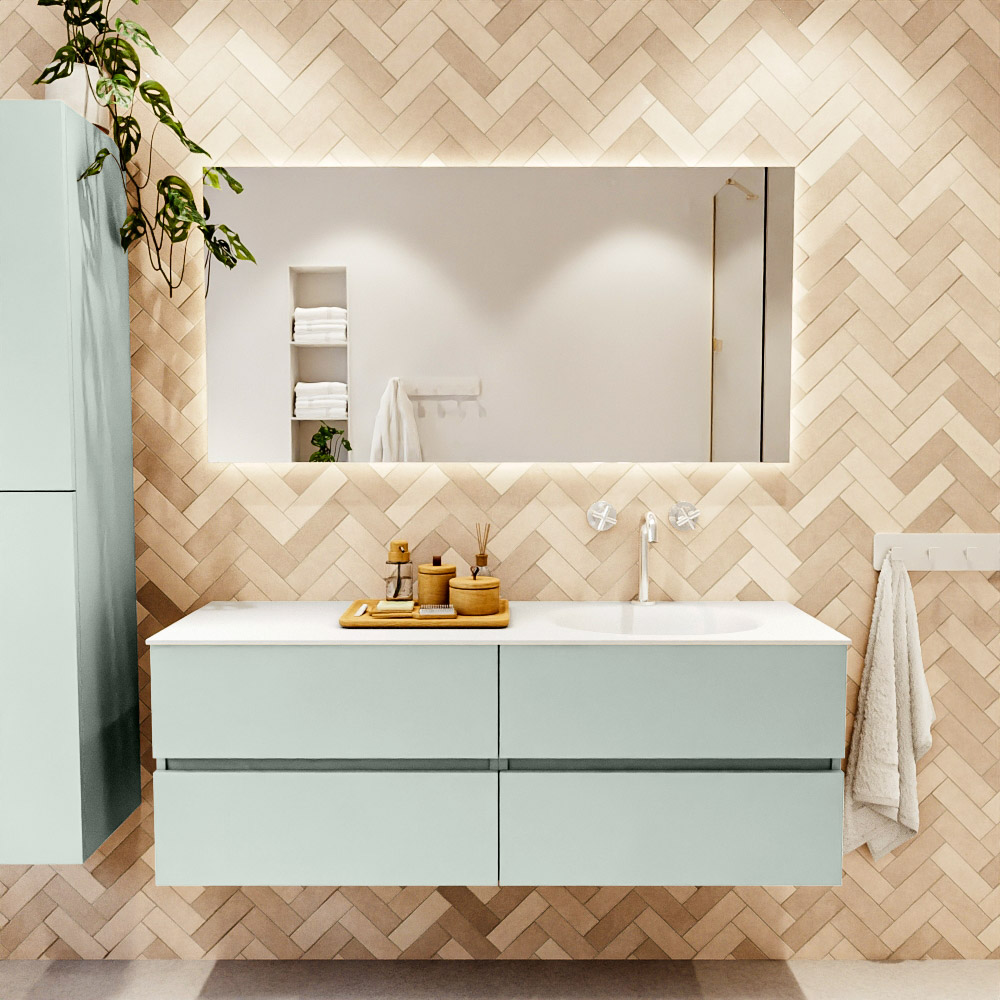 MONDIAZ VICA 140cm mueble de baño Greey 4 cajones. Lavabo MOON Derecho 1 orificio, color Talc. 2 color Talc.