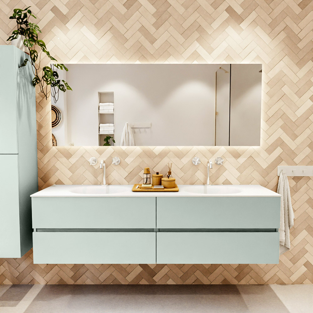 MONDIAZ VICA 180cm mueble de baño Greey 4 cajones. Lavabo MOON Doble 2 orificios, color Talc. 2 color Talc.