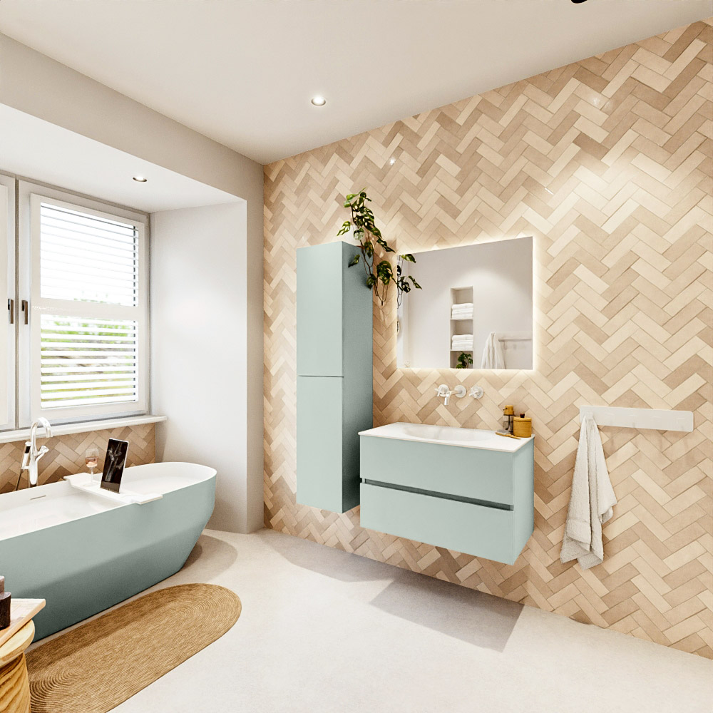 MONDIAZ VICA 80cm mueble de baño Greey 2 cajones. Lavabo MOON Centro sin orificio, color Talc. 4 MONDIAZ VICA 80cm mueble de baño Greey 2 cajones. Lavabo MOON Centro sin orificio, color Talc. - Imagen 4