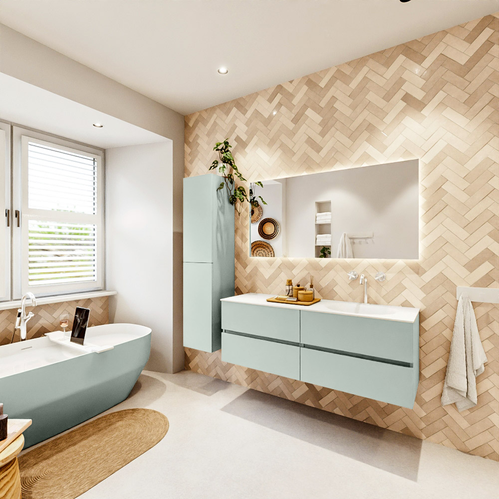 MONDIAZ VICA 140cm mueble de baño Greey 4 cajones. Lavabo MOON Derecho 1 orificio, color Talc. 4 MONDIAZ VICA 140cm mueble de baño Greey 4 cajones. Lavabo MOON Derecho 1 orificio, color Talc. - Imagen 4