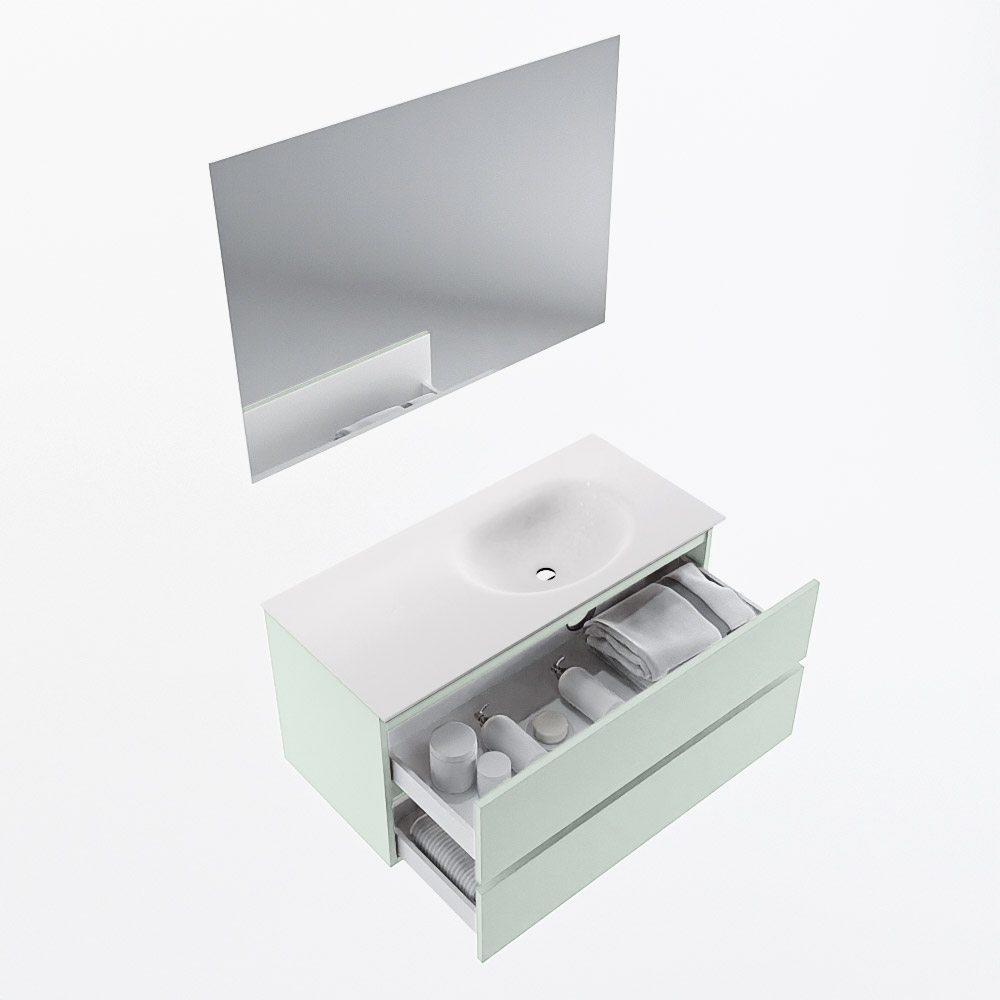MONDIAZ VICA 100cm mueble de baño Greey 2 cajones. Lavabo MOON Derecho sin orificio color Talc con espejo LED. 7 MONDIAZ VICA 100cm mueble de baño Greey 2 cajones. Lavabo MOON Derecho sin orificio color Talc con espejo LED. - Imagen 7