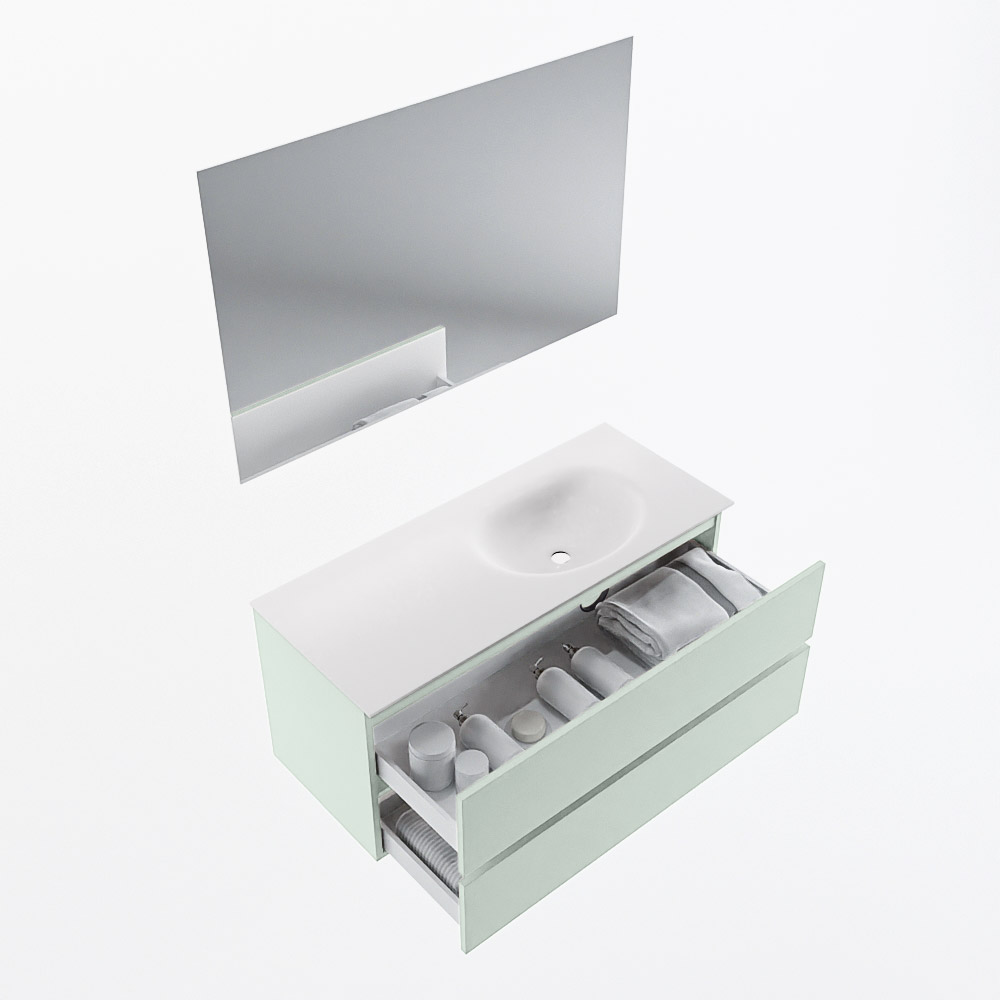 MONDIAZ VICA 110cm mueble de baño Greey 2 cajones. Lavabo MOON Derecho 1 orificio color Talc con espejo LED. 7 MONDIAZ VICA 110cm mueble de baño Greey 2 cajones. Lavabo MOON Derecho 1 orificio color Talc con espejo LED. - Imagen 7