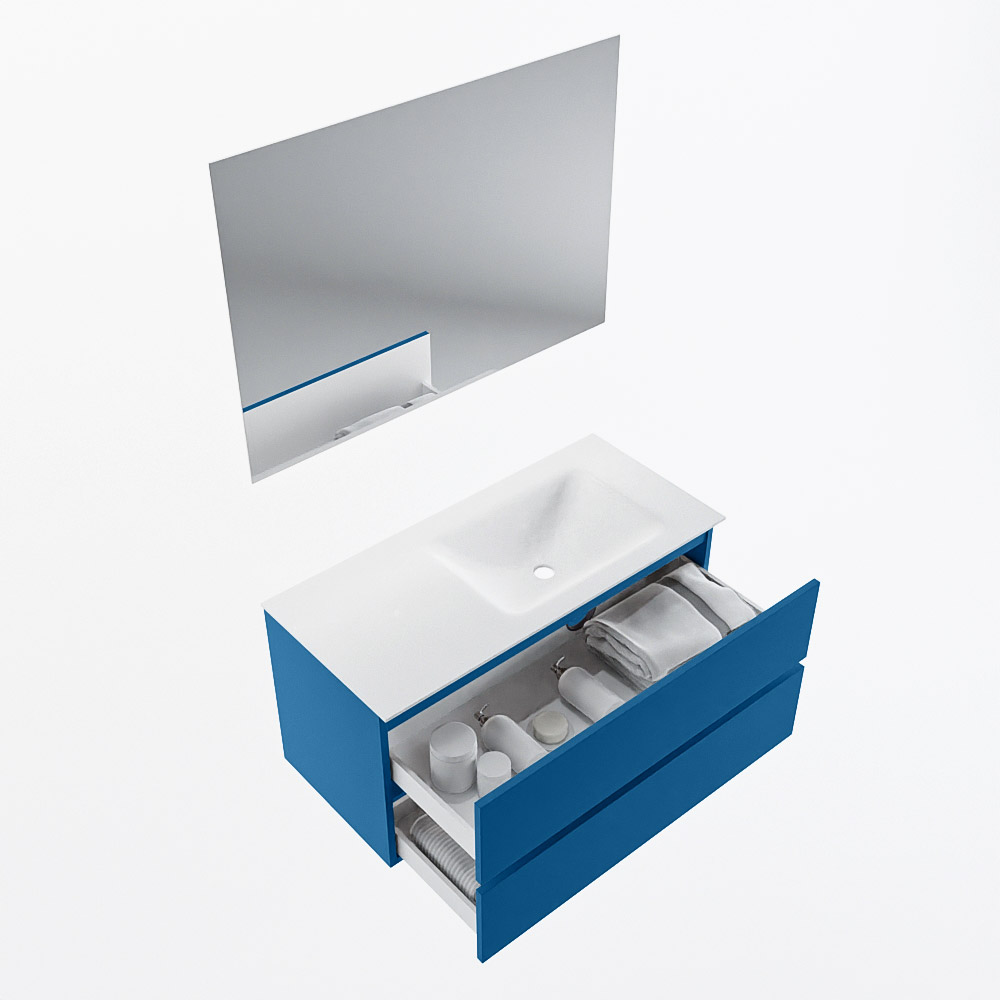 MONDIAZ VICA 100cm mueble de baño Jeans 2 cajones. Lavabo CLOUD Derecho 1 orificio color Talc con espejo LED. 7 MONDIAZ VICA 100cm mueble de baño Jeans 2 cajones. Lavabo CLOUD Derecho 1 orificio color Talc con espejo LED. - Imagen 7
