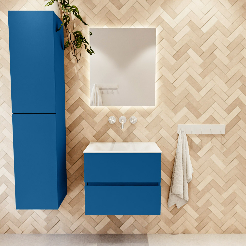 MONDIAZ VICA 60cm mueble de baño Jeans 2 cajones. Lavabo CLOUD Centro sin orificio, color Talc. 2 color Talc.