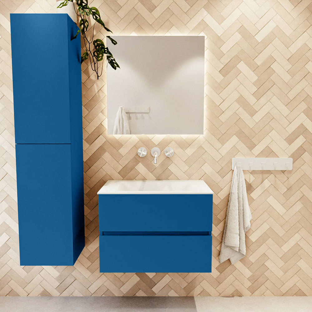 MONDIAZ VICA 70cm mueble de baño Jeans 2 cajones. Lavabo CLOUD Centro sin orificio, color Talc. 2 color Talc.