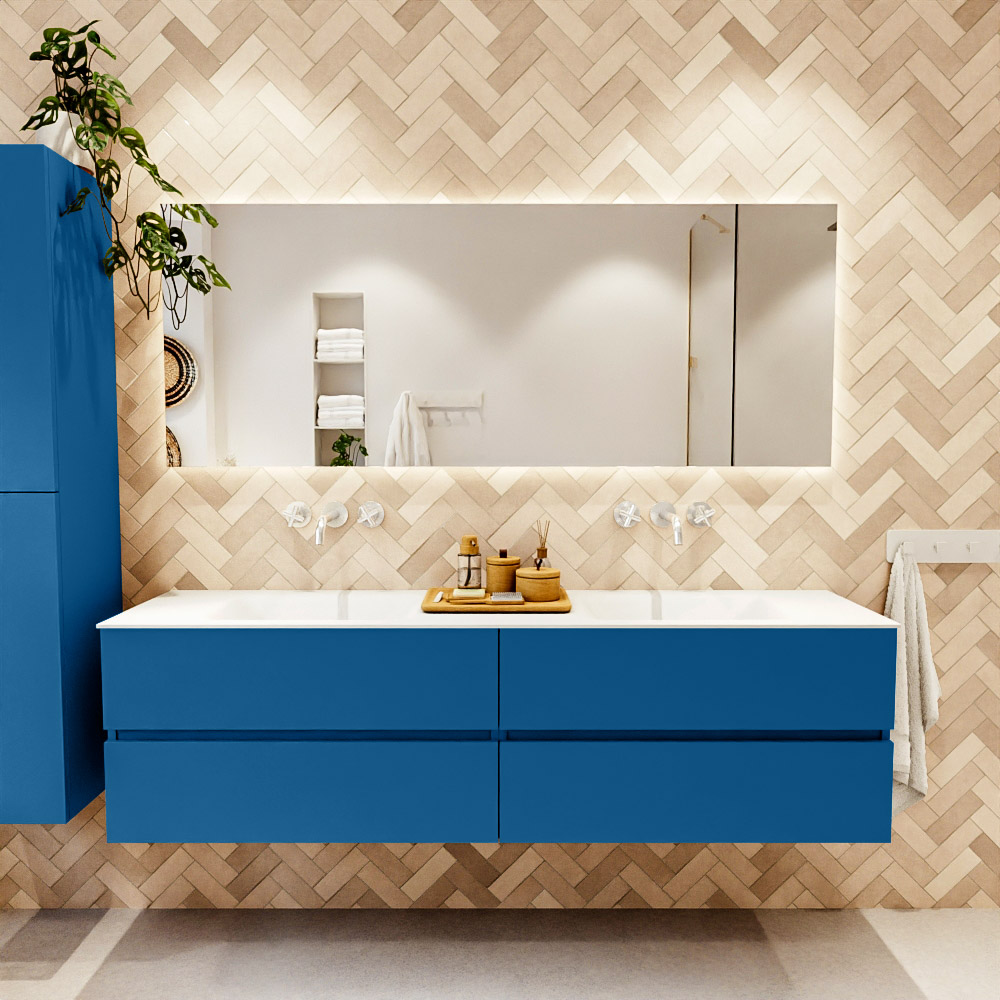 MONDIAZ VICA 180cm mueble de baño Jeans 4 cajones. Lavabo CLOUD Doble sin orificio, color Talc. 2 color Talc.