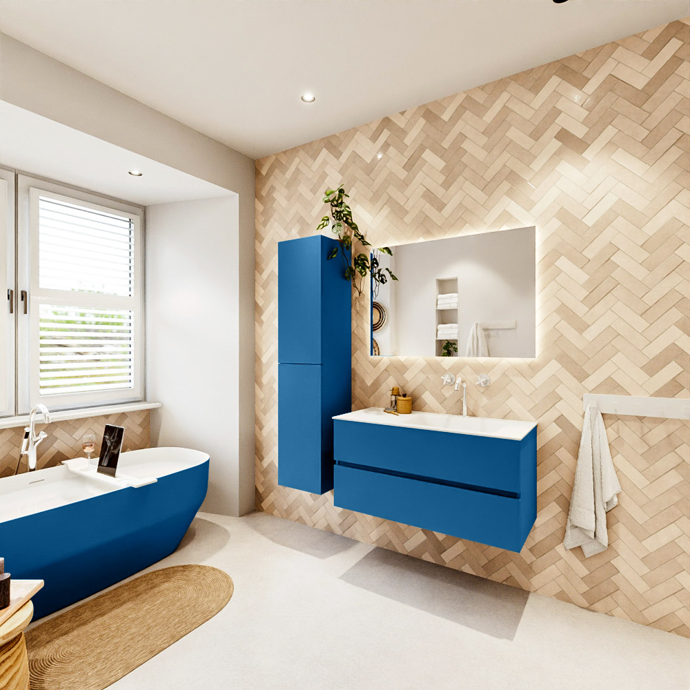 MONDIAZ VICA 100cm mueble de baño Jeans 2 cajones. Lavabo CLOUD Derecho 1 orificio color Talc con espejo LED. 4 MONDIAZ VICA 100cm mueble de baño Jeans 2 cajones. Lavabo CLOUD Derecho 1 orificio color Talc con espejo LED. - Imagen 4