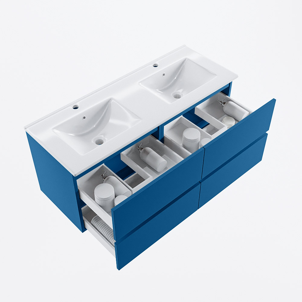 MONDIAZ VICA 120cm mueble de baño Jeans 4 cajones. Lavabo DENIA Doble 2 orificios, color Blanco brillo. 7 MONDIAZ VICA 120cm mueble de baño Jeans 4 cajones. Lavabo DENIA Doble 2 orificios, color Blanco brillo. - Imagen 7