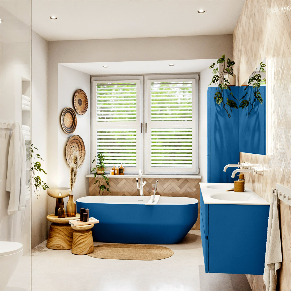 MONDIAZ VICA 140cm mueble de baño Jeans 2 cajones. Lavabo MOON Doble sin orificio, color Talc. 3 MONDIAZ VICA 140cm mueble de baño Jeans 2 cajones. Lavabo MOON Doble sin orificio, color Talc. - Imagen 3