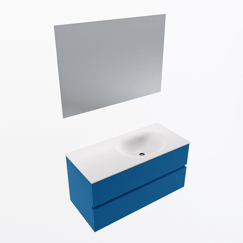 MONDIAZ VICA 100cm mueble de baño Jeans 2 cajones. Lavabo MOON Derecho sin orificio color Talc con espejo LED. 6 MONDIAZ VICA 100cm mueble de baño Jeans 2 cajones. Lavabo MOON Derecho sin orificio color Talc con espejo LED. - Imagen 6