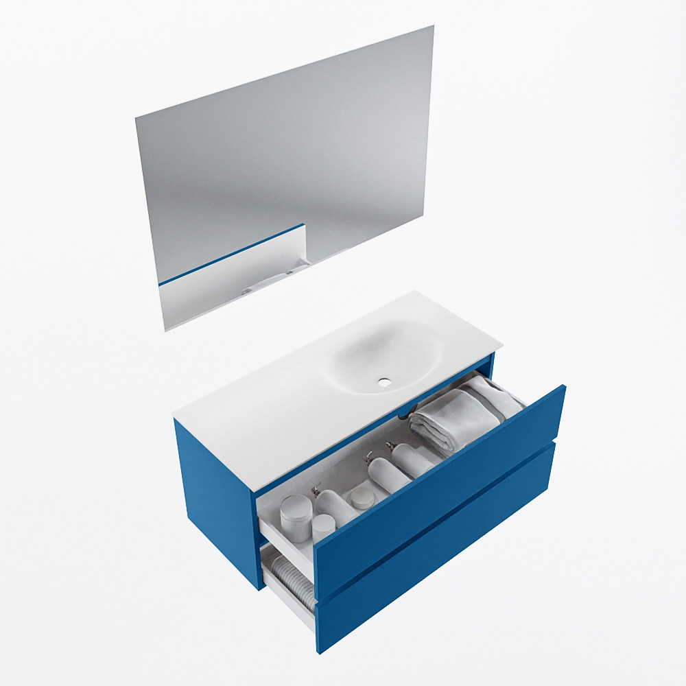 MONDIAZ VICA 110cm mueble de baño Jeans 2 cajones. Lavabo MOON Derecho sin orificio color Talc con espejo LED. 7 MONDIAZ VICA 110cm mueble de baño Jeans 2 cajones. Lavabo MOON Derecho sin orificio color Talc con espejo LED. - Imagen 7