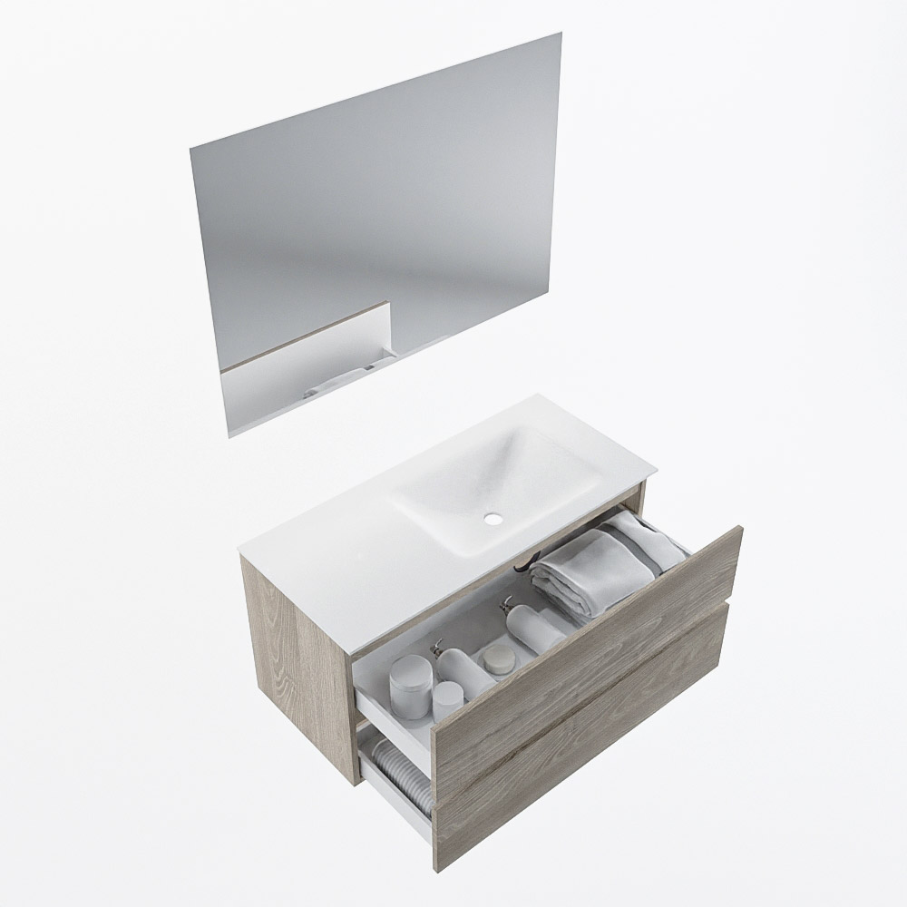 MONDIAZ VICA 100cm mueble de baño Light Brown Grey 2 cajones. Lavabo CLOUD Derecho 1 orificio color Talc con espejo LED. 7 MONDIAZ VICA 100cm mueble de baño Light Brown Grey 2 cajones. Lavabo CLOUD Derecho 1 orificio color Talc con espejo LED. - Imagen 7