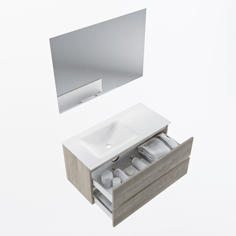 MONDIAZ VICA 100cm mueble de baño Light Brown Grey 2 cajones. Lavabo CLOUD Izquierda sin orificio color Talc con espejo LED. 7 MONDIAZ VICA 100cm mueble de baño Light Brown Grey 2 cajones. Lavabo CLOUD Izquierda sin orificio color Talc con espejo LED. - Imagen 7