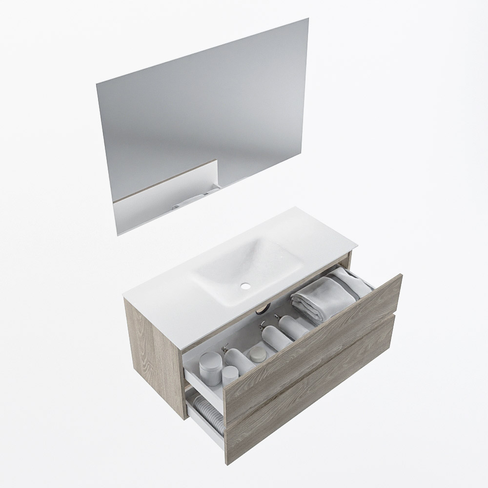 MONDIAZ VICA 110cm mueble de baño Light Brown Grey 2 cajones. Lavabo CLOUD Centro sin orificio color Talc con espejo LED. 7 MONDIAZ VICA 110cm mueble de baño Light Brown Grey 2 cajones. Lavabo CLOUD Centro sin orificio color Talc con espejo LED. - Imagen 7