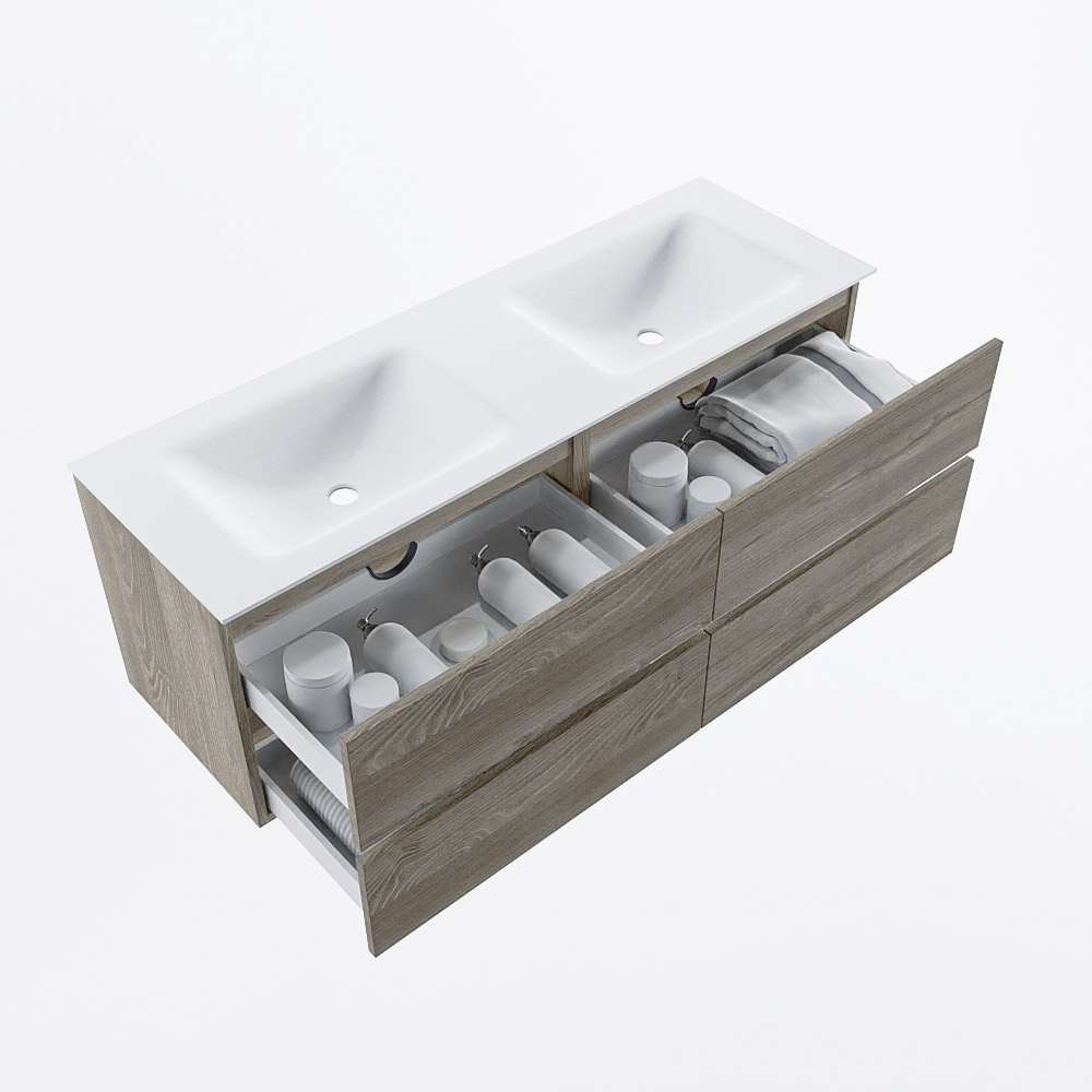 MONDIAZ VICA 140cm mueble de baño Light Brown Grey 4 cajones. Lavabo CLOUD Doble 2 orificios, color Talc. 7 MONDIAZ VICA 140cm mueble de baño Light Brown Grey 4 cajones. Lavabo CLOUD Doble 2 orificios, color Talc. - Imagen 7