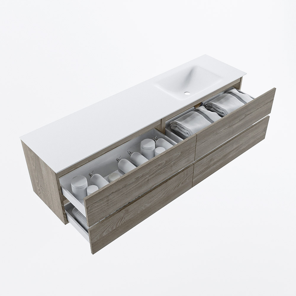 MONDIAZ VICA 180cm mueble de baño Light Brown Grey 4 cajones. Lavabo CLOUD Derecho 1 orificio, color Talc. 7 MONDIAZ VICA 180cm mueble de baño Light Brown Grey 4 cajones. Lavabo CLOUD Derecho 1 orificio, color Talc. - Imagen 7