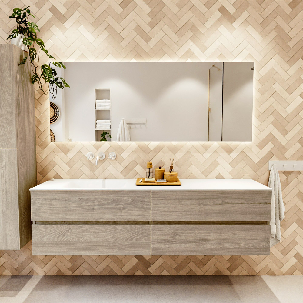MONDIAZ VICA 180cm mueble de baño Light Brown Grey 4 cajones. Lavabo CLOUD Izquierda sin orificio, color Talc. 2 color Talc.