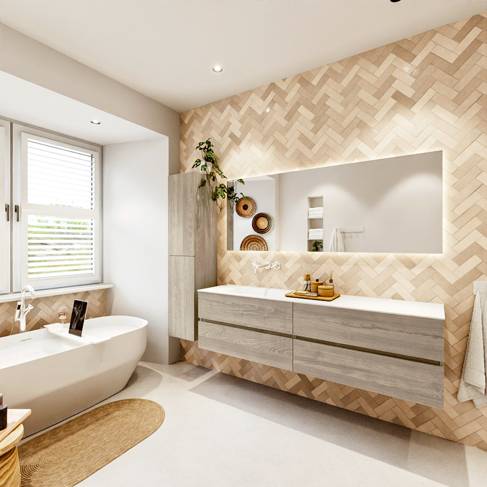 MONDIAZ VICA 180cm mueble de baño Light Brown Grey 4 cajones. Lavabo CLOUD Izquierda sin orificio, color Talc. 4 MONDIAZ VICA 180cm mueble de baño Light Brown Grey 4 cajones. Lavabo CLOUD Izquierda sin orificio, color Talc. - Imagen 4