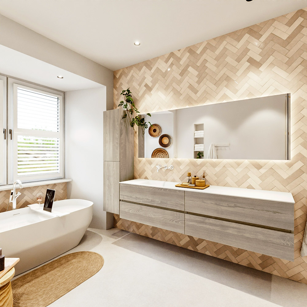 MONDIAZ VICA 200cm mueble de baño Light Brown Grey 4 cajones. Lavabo CLOUD Izquierda sin orificio, color Talc. 4 MONDIAZ VICA 200cm mueble de baño Light Brown Grey 4 cajones. Lavabo CLOUD Izquierda sin orificio, color Talc. - Imagen 4