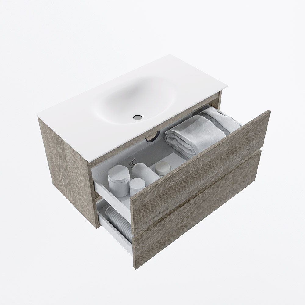 MONDIAZ VICA 90cm mueble de baño Light Brown Grey 2 cajones. Lavabo MOON Centro 1 orificio, color Talc. 7 MONDIAZ VICA 90cm mueble de baño Light Brown Grey 2 cajones. Lavabo MOON Centro 1 orificio, color Talc. - Imagen 7