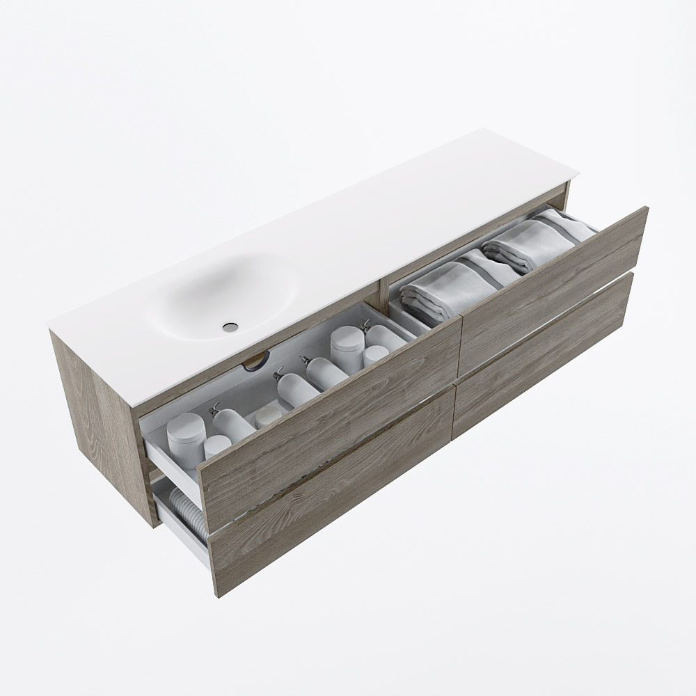 MONDIAZ VICA 180cm mueble de baño Light Brown Grey 4 cajones. Lavabo MOON Izquierda 1 orificio, color Talc. 7 MONDIAZ VICA 180cm mueble de baño Light Brown Grey 4 cajones. Lavabo MOON Izquierda 1 orificio, color Talc. - Imagen 7