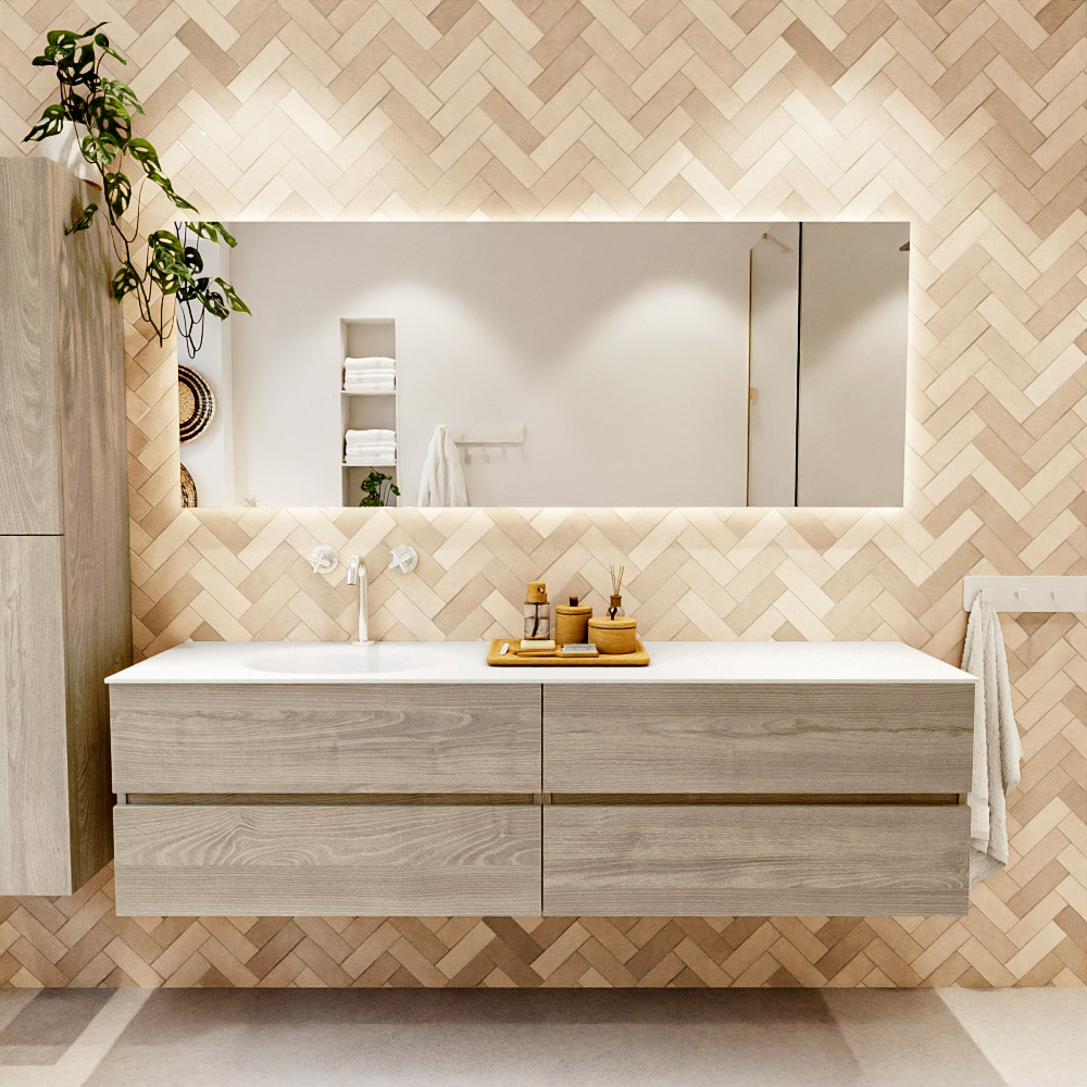 MONDIAZ VICA 180cm mueble de baño Light Brown Grey 4 cajones. Lavabo MOON Izquierda 1 orificio, color Talc. 2 color Talc.