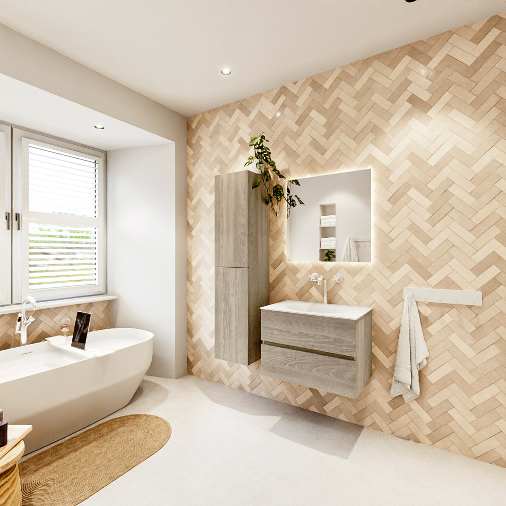 MONDIAZ VICA 70cm mueble de baño Light Brown Grey 2 cajones. Lavabo MOON Centro 1 orificio, color Talc. 4 MONDIAZ VICA 70cm mueble de baño Light Brown Grey 2 cajones. Lavabo MOON Centro 1 orificio, color Talc. - Imagen 4