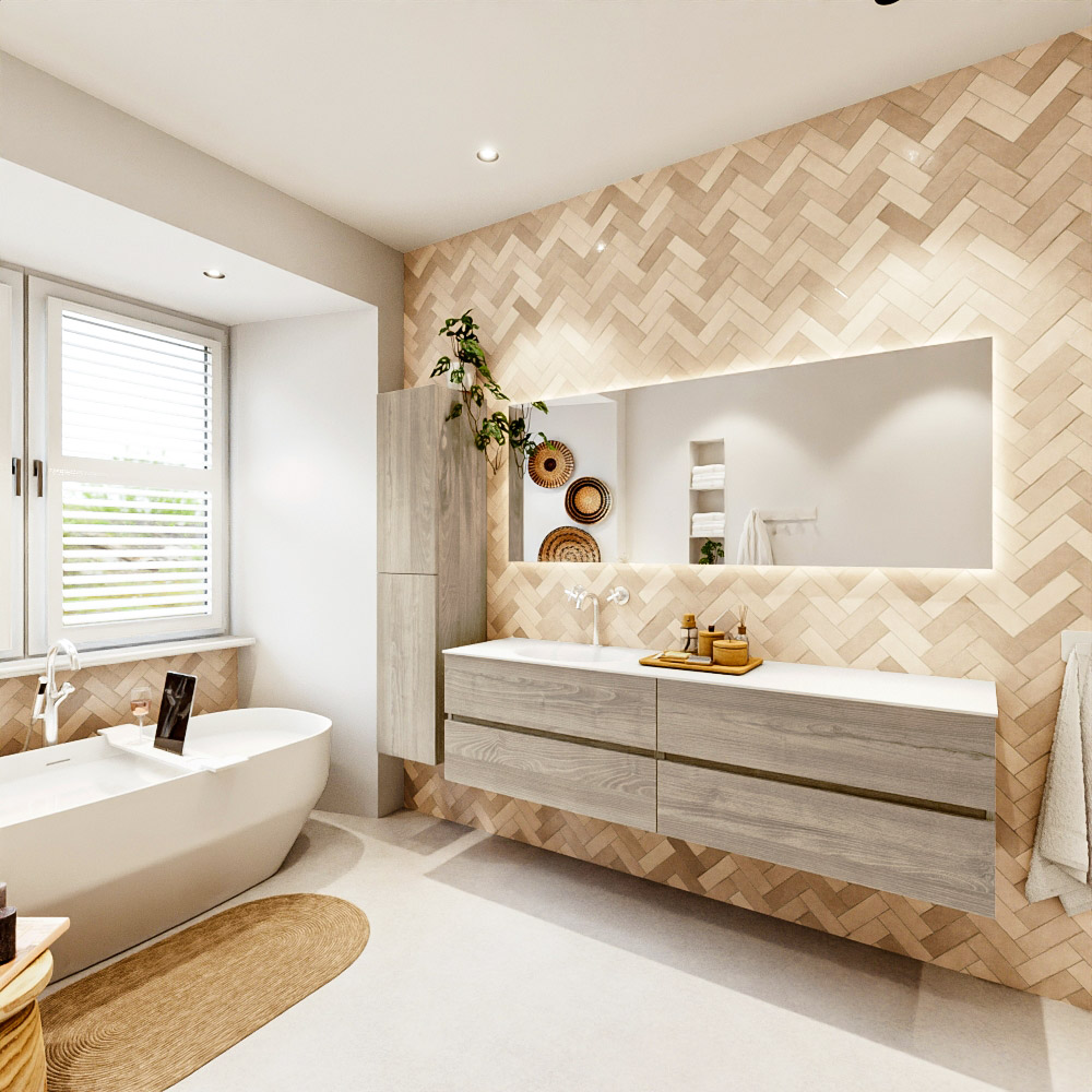 MONDIAZ VICA 180cm mueble de baño Light Brown Grey 4 cajones. Lavabo MOON Izquierda 1 orificio, color Talc. 4 MONDIAZ VICA 180cm mueble de baño Light Brown Grey 4 cajones. Lavabo MOON Izquierda 1 orificio, color Talc. - Imagen 4