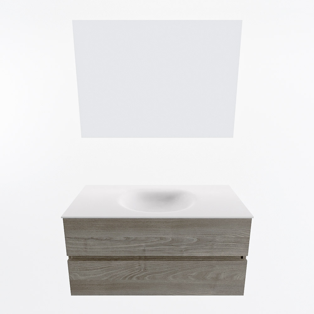 MONDIAZ VICA 100cm mueble de baño Light Brown Grey 2 cajones. Lavabo MOON Centro sin orificio color Talc con espejo LED. 5 MONDIAZ VICA 100cm mueble de baño Light Brown Grey 2 cajones. Lavabo MOON Centro sin orificio color Talc con espejo LED. - Imagen 5