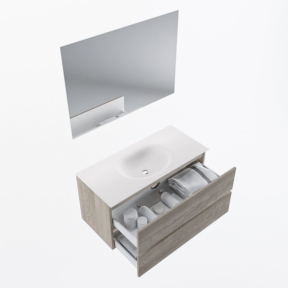 MONDIAZ VICA 100cm mueble de baño Light Brown Grey 2 cajones. Lavabo MOON Centro 1 orificio color Talc con espejo LED. 7 MONDIAZ VICA 100cm mueble de baño Light Brown Grey 2 cajones. Lavabo MOON Centro 1 orificio color Talc con espejo LED. - Imagen 7
