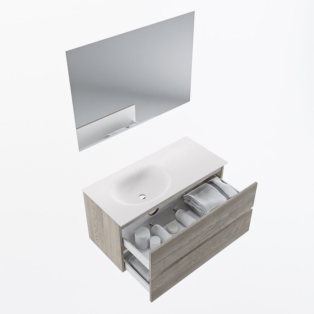 MONDIAZ VICA 100cm mueble de baño Light Brown Grey 2 cajones. Lavabo MOON Izquierda sin orificio color Talc con espejo LED. 7 MONDIAZ VICA 100cm mueble de baño Light Brown Grey 2 cajones. Lavabo MOON Izquierda sin orificio color Talc con espejo LED. - Imagen 7