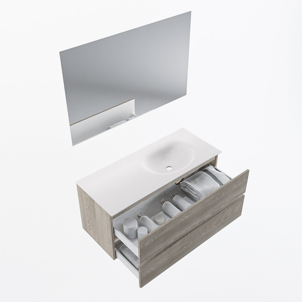 MONDIAZ VICA 110cm mueble de baño Light Brown Grey 2 cajones. Lavabo MOON Derecho 1 orificio color Talc con espejo LED. 7 MONDIAZ VICA 110cm mueble de baño Light Brown Grey 2 cajones. Lavabo MOON Derecho 1 orificio color Talc con espejo LED. - Imagen 7