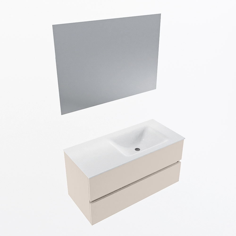 MONDIAZ VICA 100cm mueble de baño Linen 2 cajones. Lavabo CLOUD Derecho 1 orificio color Talc con espejo LED. 6 MONDIAZ VICA 100cm mueble de baño Linen 2 cajones. Lavabo CLOUD Derecho 1 orificio color Talc con espejo LED. - Imagen 6