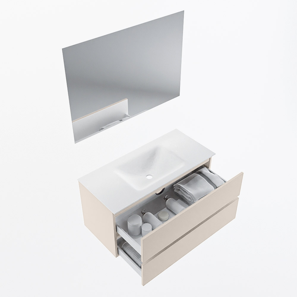 MONDIAZ VICA 100cm mueble de baño Linen 2 cajones. Lavabo CLOUD Centro 1 orificio color Talc con espejo LED. 7 MONDIAZ VICA 100cm mueble de baño Linen 2 cajones. Lavabo CLOUD Centro 1 orificio color Talc con espejo LED. - Imagen 7