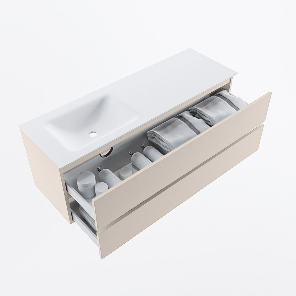 MONDIAZ VICA 140cm mueble de baño Linen 2 cajones. Lavabo CLOUD Izquierda 1 orificio, color Talc. 7 MONDIAZ VICA 140cm mueble de baño Linen 2 cajones. Lavabo CLOUD Izquierda 1 orificio, color Talc. - Imagen 7