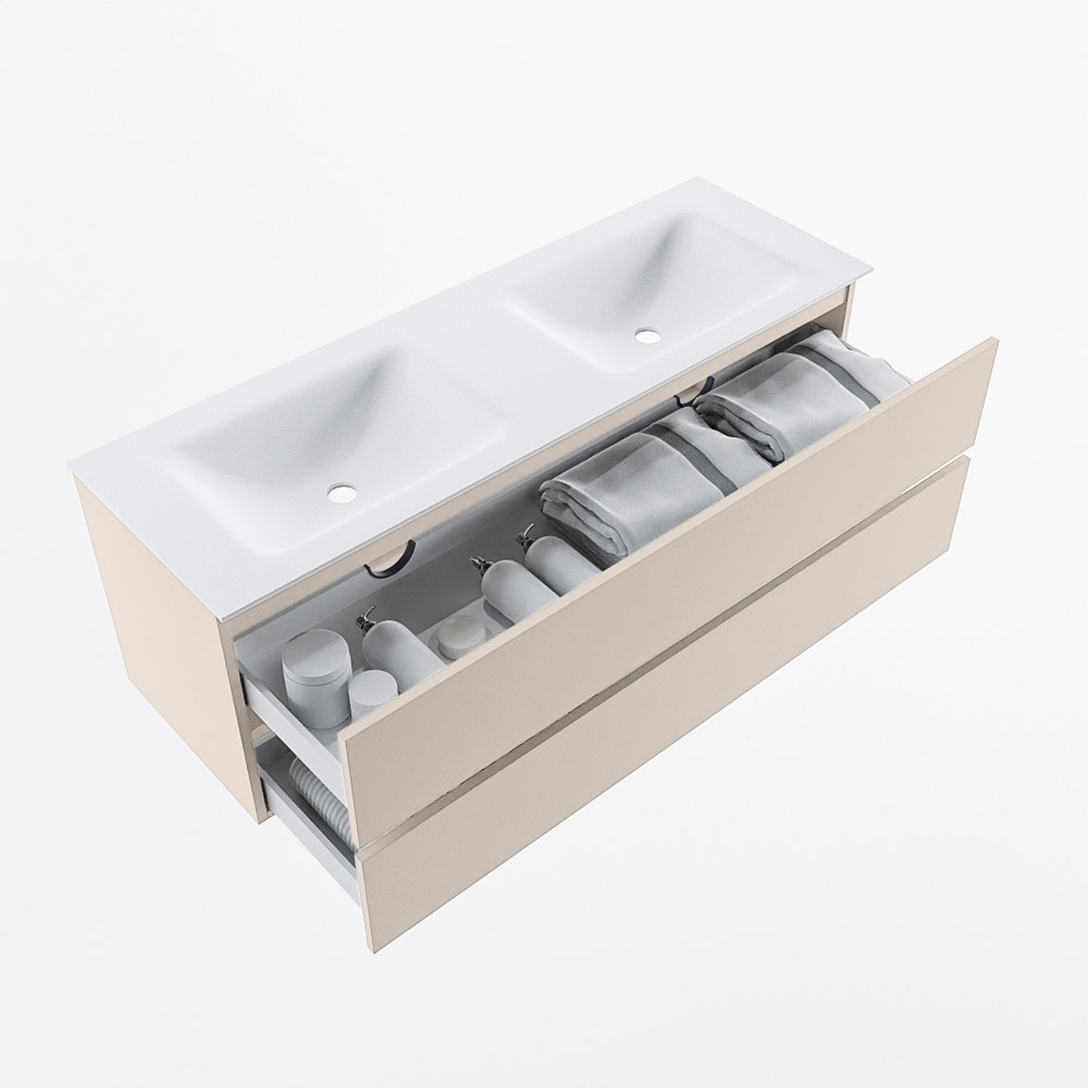 MONDIAZ VICA 140cm mueble de baño Linen 2 cajones. Lavabo CLOUD Doble sin orificio, color Talc. 7 MONDIAZ VICA 140cm mueble de baño Linen 2 cajones. Lavabo CLOUD Doble sin orificio, color Talc. - Imagen 7