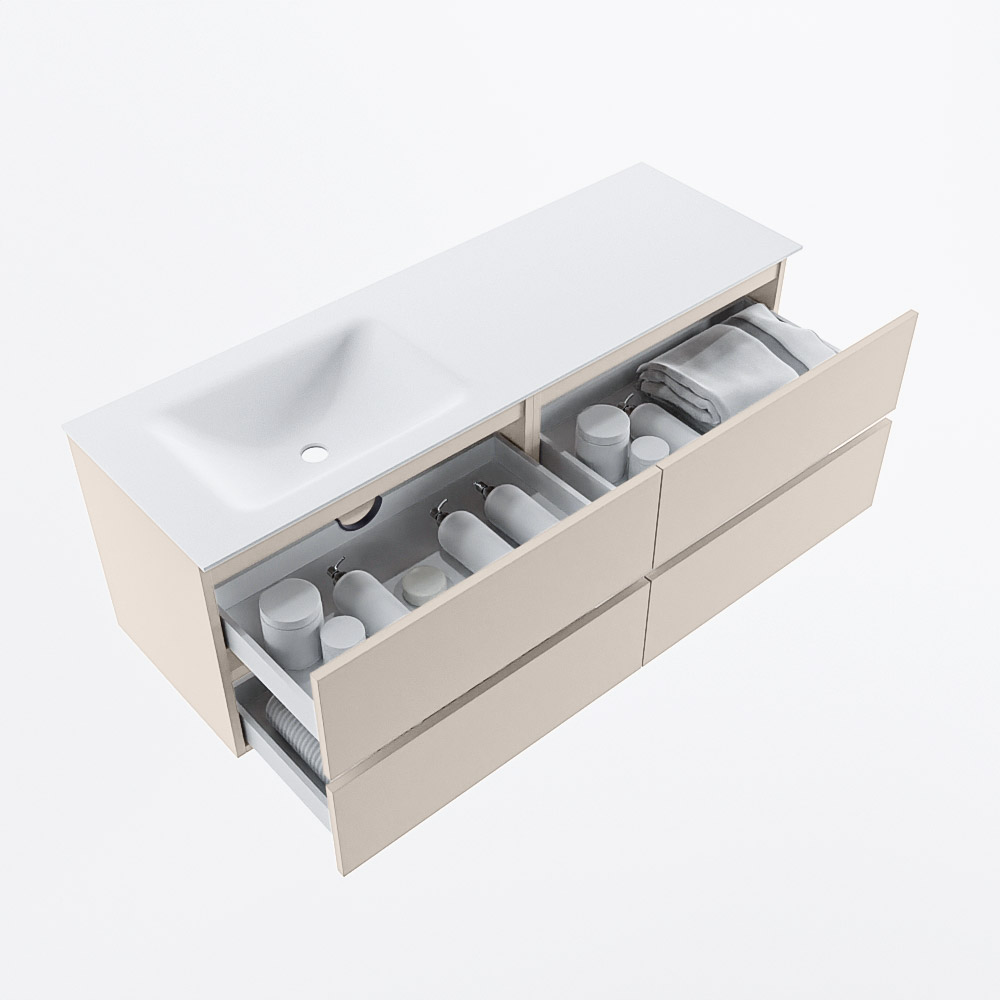 MONDIAZ VICA 140cm mueble de baño Linen 4 cajones. Lavabo CLOUD Izquierda sin orificio, color Talc. 7 MONDIAZ VICA 140cm mueble de baño Linen 4 cajones. Lavabo CLOUD Izquierda sin orificio, color Talc. - Imagen 7