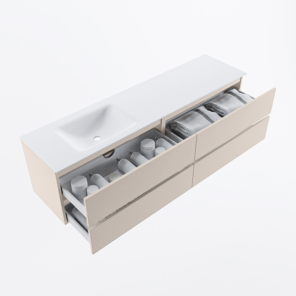 MONDIAZ VICA 180cm mueble de baño Linen 4 cajones. Lavabo CLOUD Izquierda sin orificio, color Talc. 7 MONDIAZ VICA 180cm mueble de baño Linen 4 cajones. Lavabo CLOUD Izquierda sin orificio, color Talc. - Imagen 7