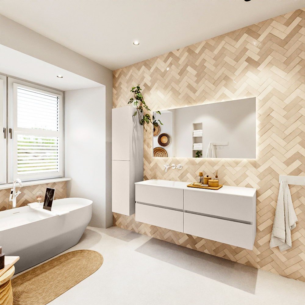 MONDIAZ VICA 140cm mueble de baño Linen 4 cajones. Lavabo CLOUD Izquierda sin orificio, color Talc. 4 MONDIAZ VICA 140cm mueble de baño Linen 4 cajones. Lavabo CLOUD Izquierda sin orificio, color Talc. - Imagen 4