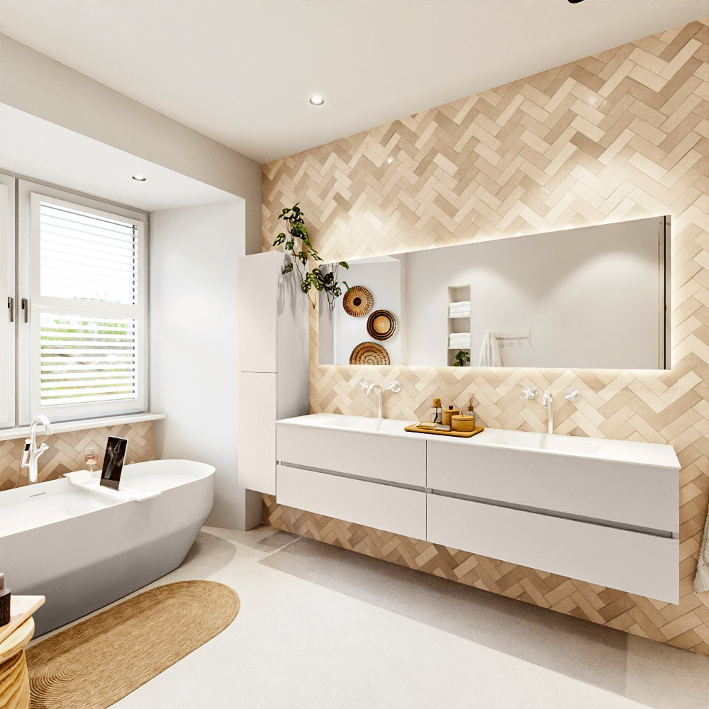MONDIAZ VICA 200cm mueble de baño Linen 4 cajones. Lavabo CLOUD Doble 2 orificios, color Talc. 4 MONDIAZ VICA 200cm mueble de baño Linen 4 cajones. Lavabo CLOUD Doble 2 orificios, color Talc. - Imagen 4