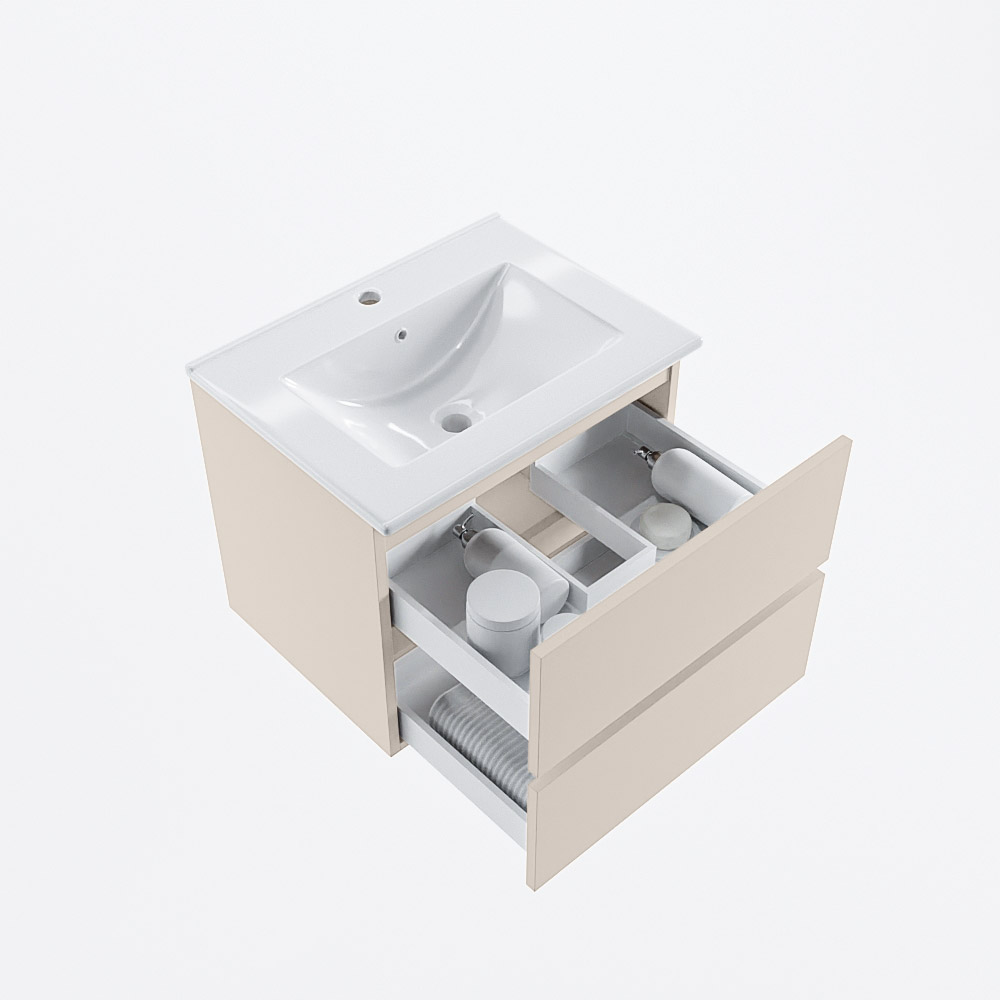 MONDIAZ VICA 60cm mueble de baño Linen 2 cajones. Lavabo DENIA Centro 1 orificio, color Blanco brillo. 7 MONDIAZ VICA 60cm mueble de baño Linen 2 cajones. Lavabo DENIA Centro 1 orificio, color Blanco brillo. - Imagen 7