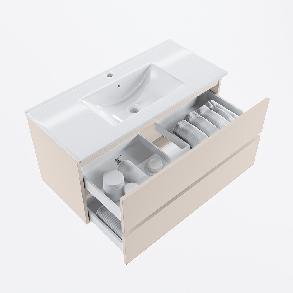 MONDIAZ VICA 100cm mueble de baño Linen 2 cajones. Lavabo DENIA Centro 1 orificio, color Blanco brillo. 7 MONDIAZ VICA 100cm mueble de baño Linen 2 cajones. Lavabo DENIA Centro 1 orificio, color Blanco brillo. - Imagen 7
