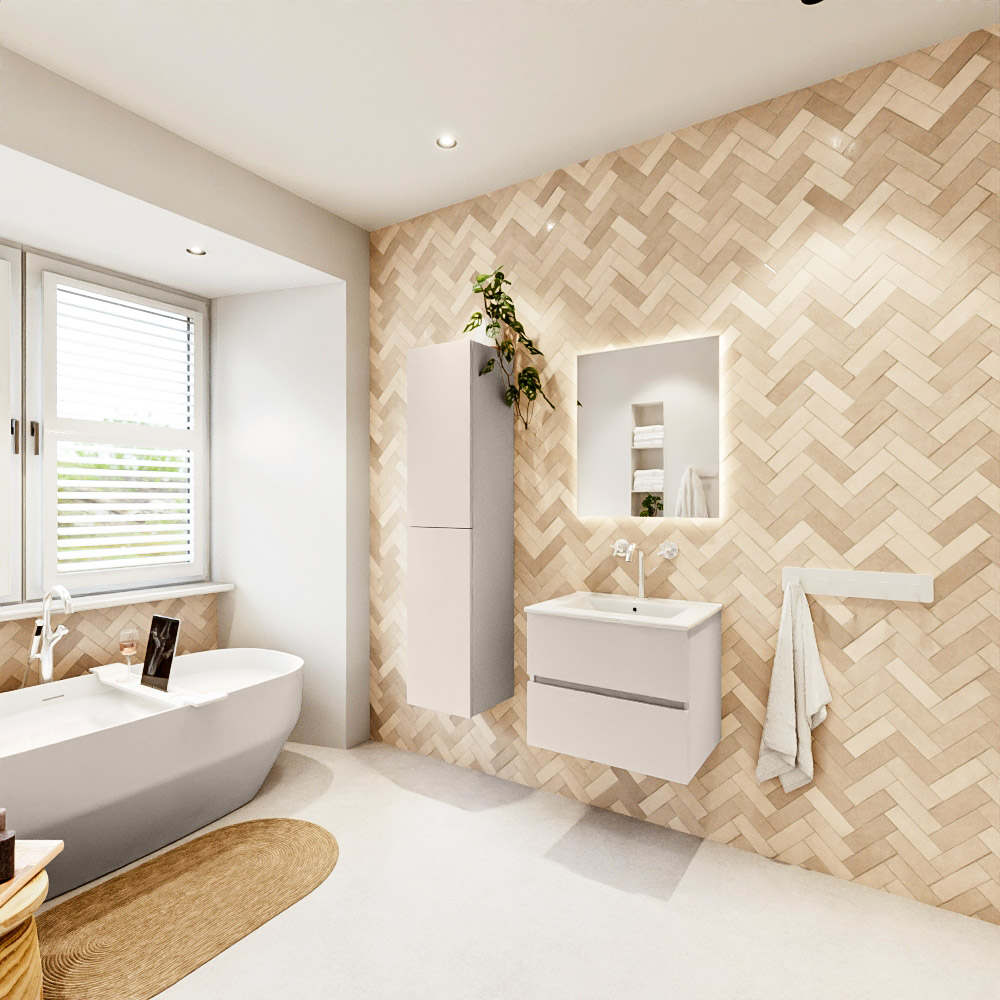 MONDIAZ VICA 60cm mueble de baño Linen 2 cajones. Lavabo DENIA Centro 1 orificio, color Blanco brillo. 4 MONDIAZ VICA 60cm mueble de baño Linen 2 cajones. Lavabo DENIA Centro 1 orificio, color Blanco brillo. - Imagen 4