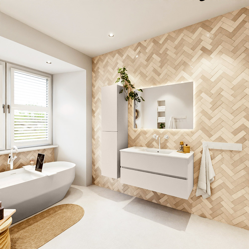 MONDIAZ VICA 100cm mueble de baño Linen 2 cajones. Lavabo DENIA Centro 1 orificio, color Blanco brillo. 4 MONDIAZ VICA 100cm mueble de baño Linen 2 cajones. Lavabo DENIA Centro 1 orificio, color Blanco brillo. - Imagen 4