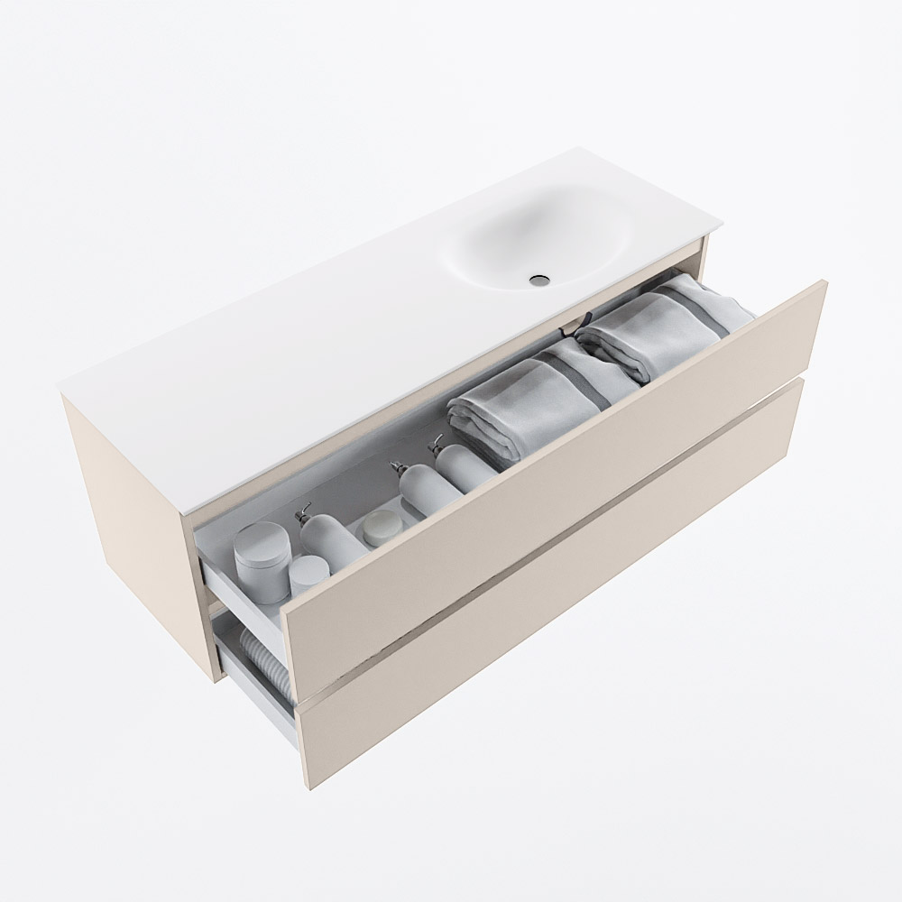 MONDIAZ VICA 140cm mueble de baño Linen 2 cajones. Lavabo MOON Derecho sin orificio, color Talc. 7 MONDIAZ VICA 140cm mueble de baño Linen 2 cajones. Lavabo MOON Derecho sin orificio, color Talc. - Imagen 7