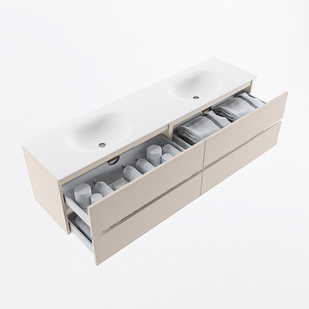 MONDIAZ VICA 180cm mueble de baño Linen 4 cajones. Lavabo MOON Doble 2 orificios, color Talc. 7 MONDIAZ VICA 180cm mueble de baño Linen 4 cajones. Lavabo MOON Doble 2 orificios, color Talc. - Imagen 7