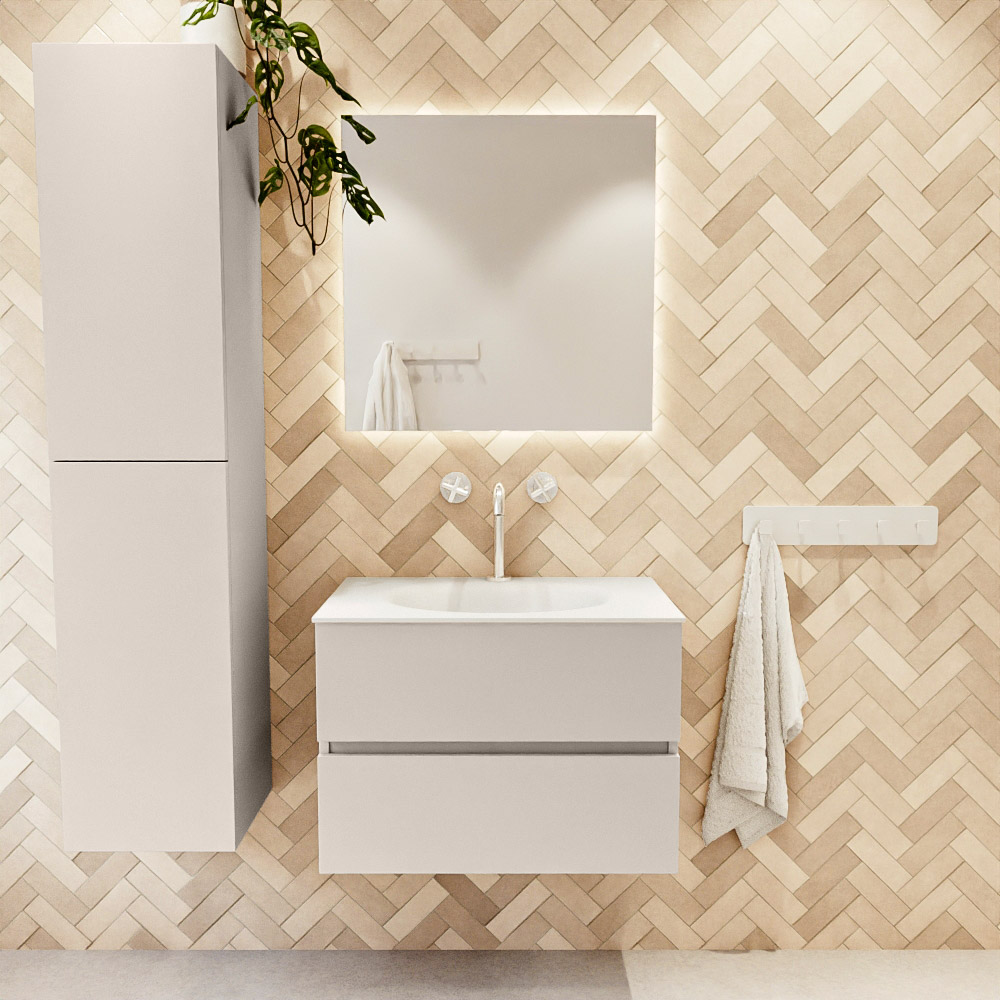 MONDIAZ VICA 70cm mueble de baño Linen 2 cajones. Lavabo MOON Centro 1 orificio, color Talc. 2 color Talc.