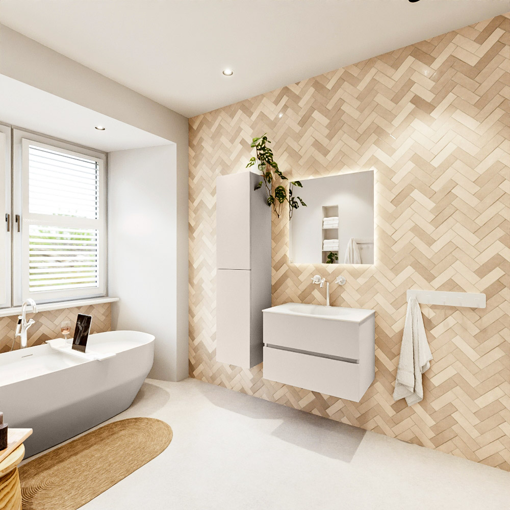 MONDIAZ VICA 70cm mueble de baño Linen 2 cajones. Lavabo MOON Centro 1 orificio, color Talc. 4 MONDIAZ VICA 70cm mueble de baño Linen 2 cajones. Lavabo MOON Centro 1 orificio, color Talc. - Imagen 4