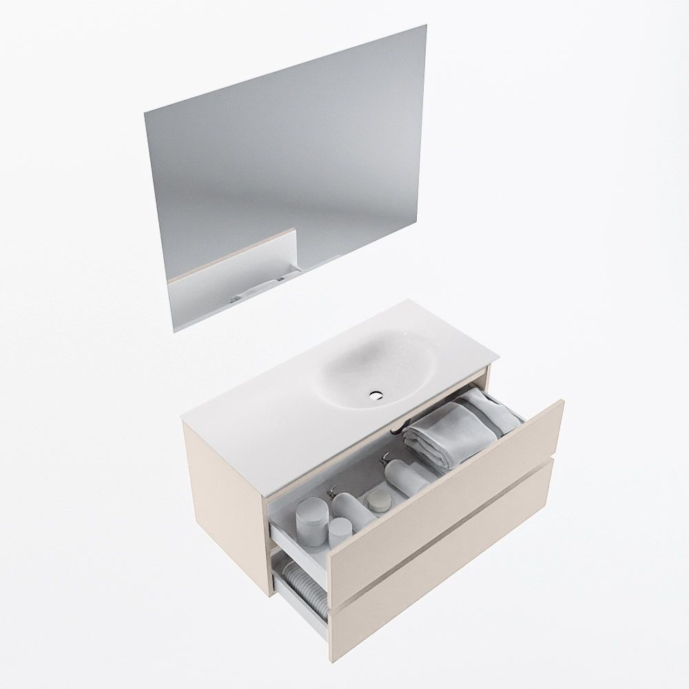MONDIAZ VICA 100cm mueble de baño Linen 2 cajones. Lavabo MOON Derecho sin orificio color Talc con espejo LED. 7 MONDIAZ VICA 100cm mueble de baño Linen 2 cajones. Lavabo MOON Derecho sin orificio color Talc con espejo LED. - Imagen 7
