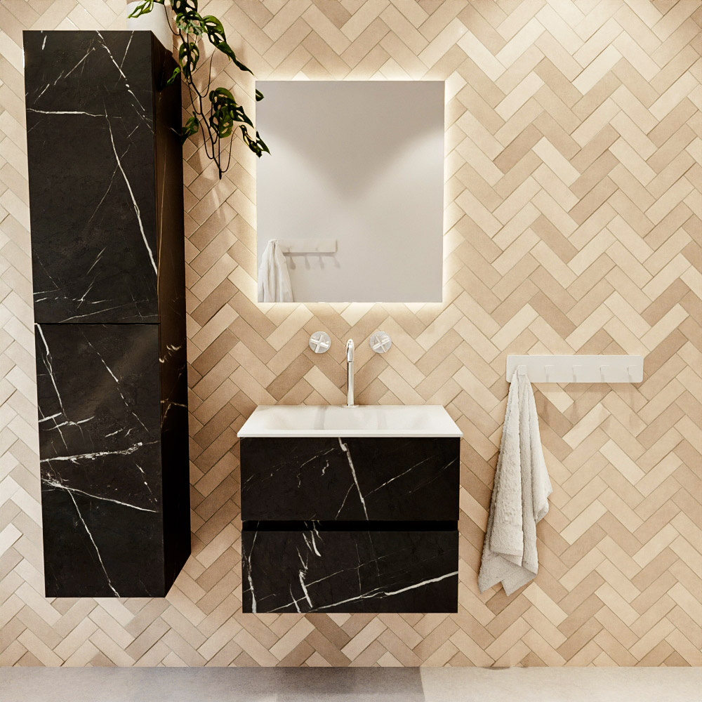 MONDIAZ VICA 60cm mueble de baño Marquina 2 cajones. Lavabo CLOUD Centro 1 orificio, color Talc. 2 color Talc.